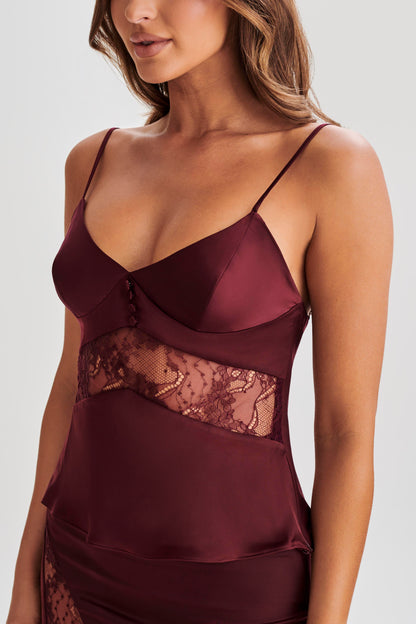 ROF Luella Saten Dantelli Cami Üst - Mürdüm