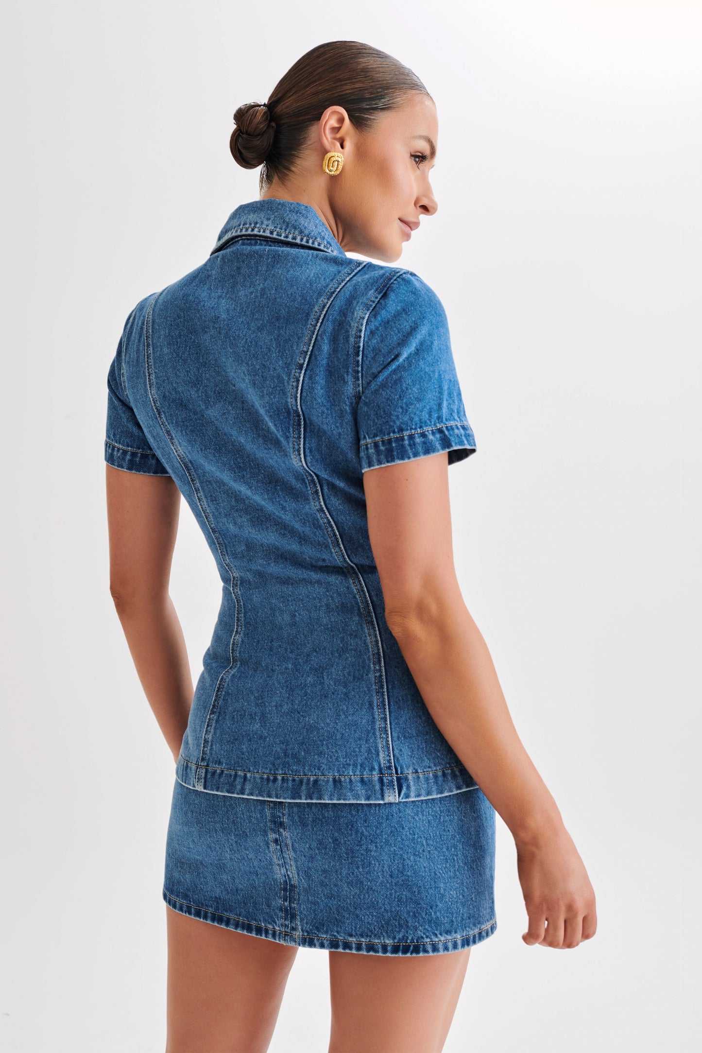ROF Ellie Denim Kısa Kollu Üst - 70'Ler Mavi