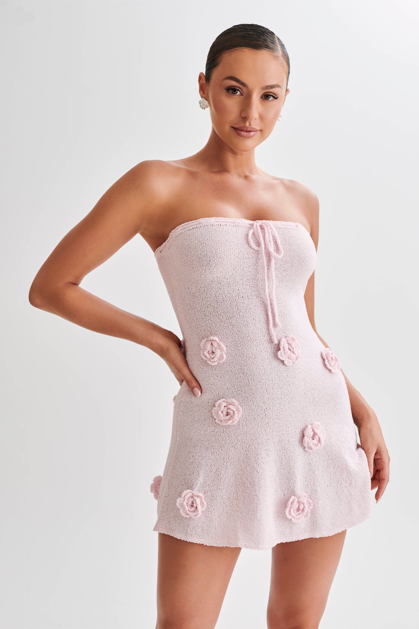 ROF Connelly Straplez Örgü Mini Elbise - Fairy Floss Pembe