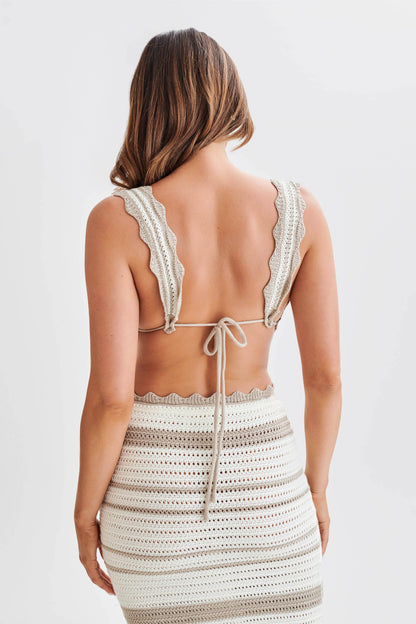 ROF Jadia Kontrast Tığ Bralet - Taupe/Beyaz