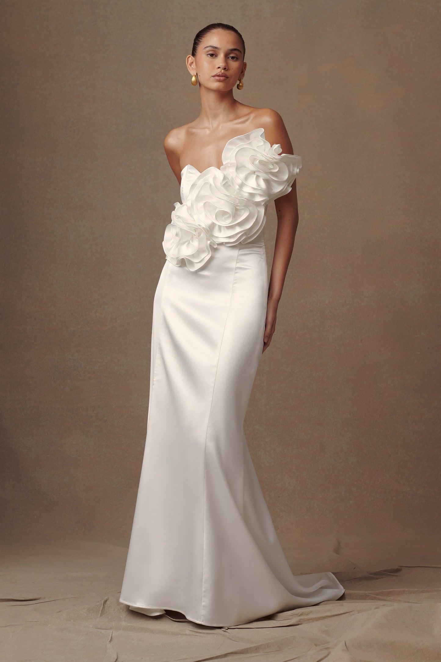 ROF Olivia Straplez Saten Rose Gelinlik - Beyaz
