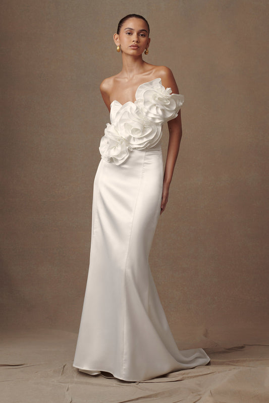 ROF Olivia Straplez Saten Rose Gelinlik - Beyaz