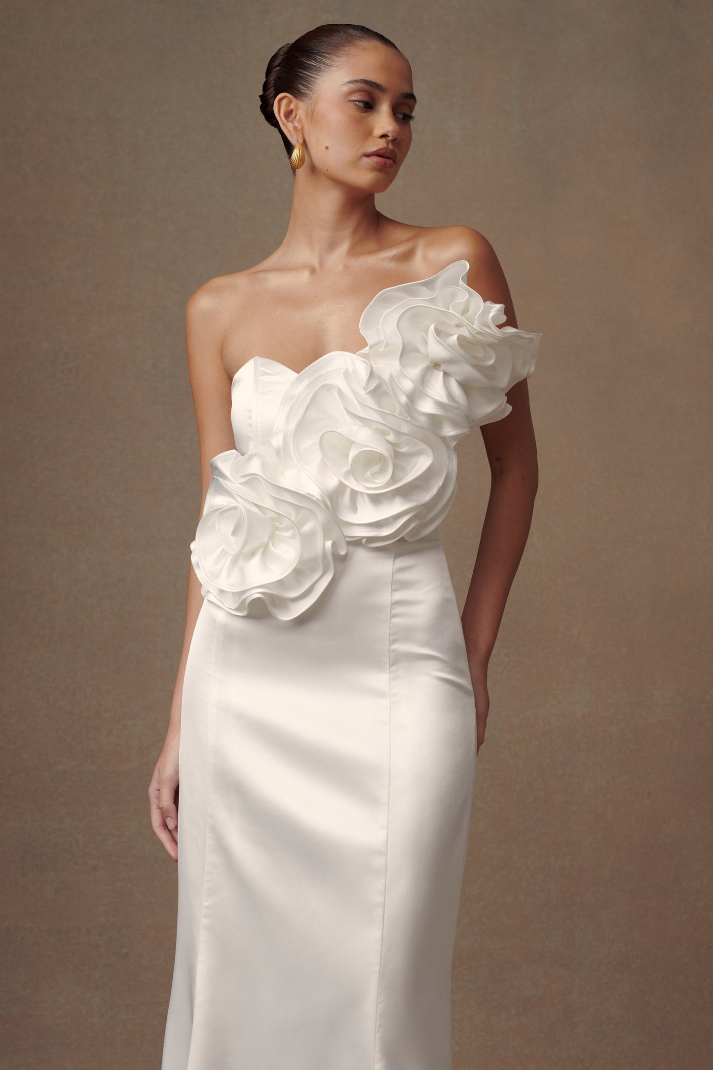 ROF Olivia Straplez Saten Rose Gelinlik - Beyaz