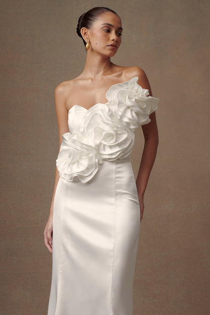 ROF Olivia Straplez Saten Rose Gelinlik - Beyaz