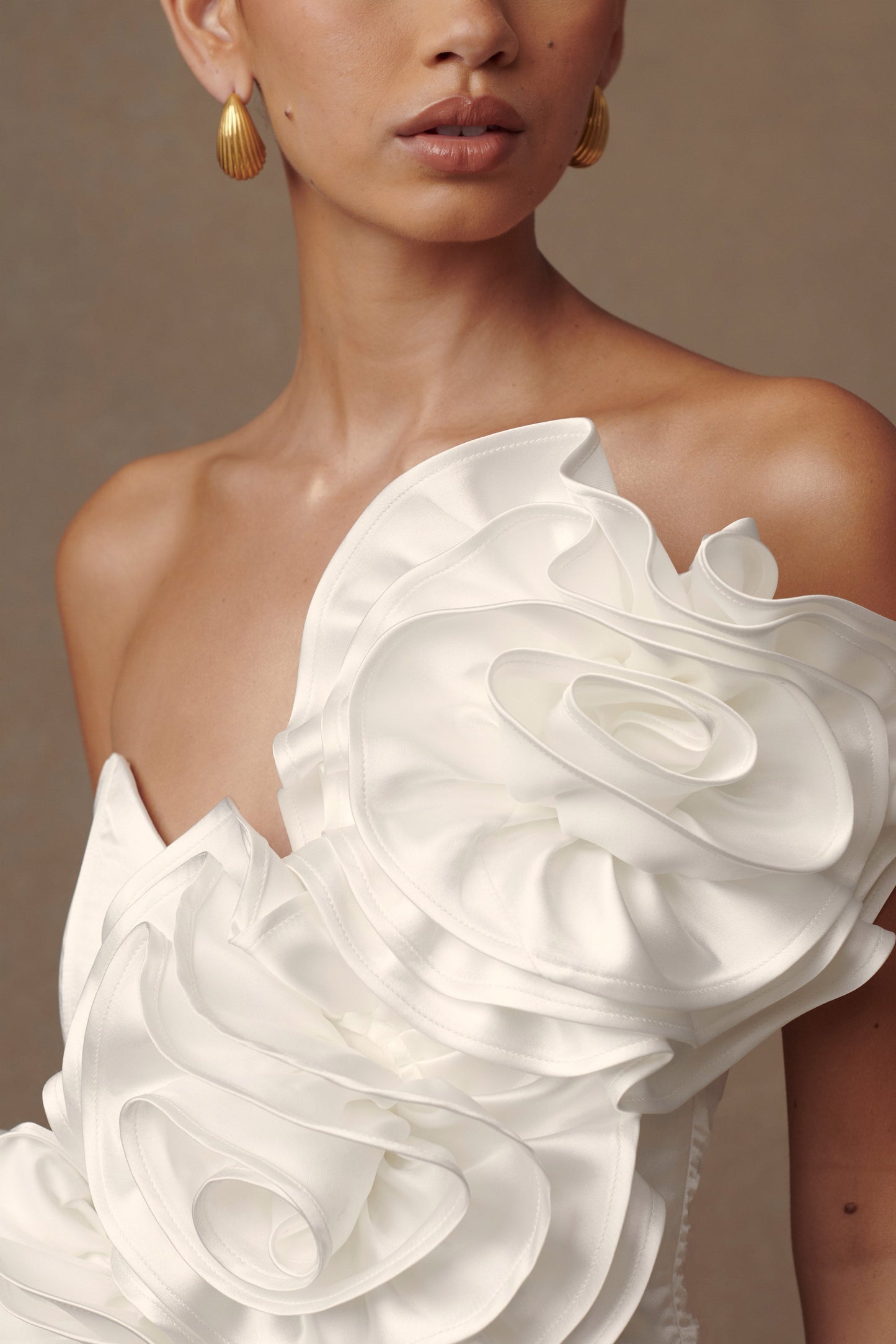 ROF Olivia Straplez Saten Rose Gelinlik - Beyaz