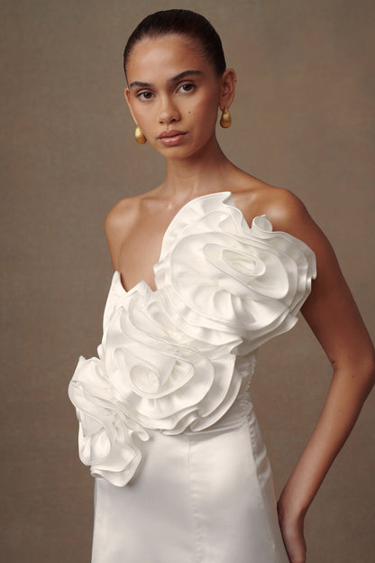 ROF Olivia Straplez Saten Rose Gelinlik - Beyaz