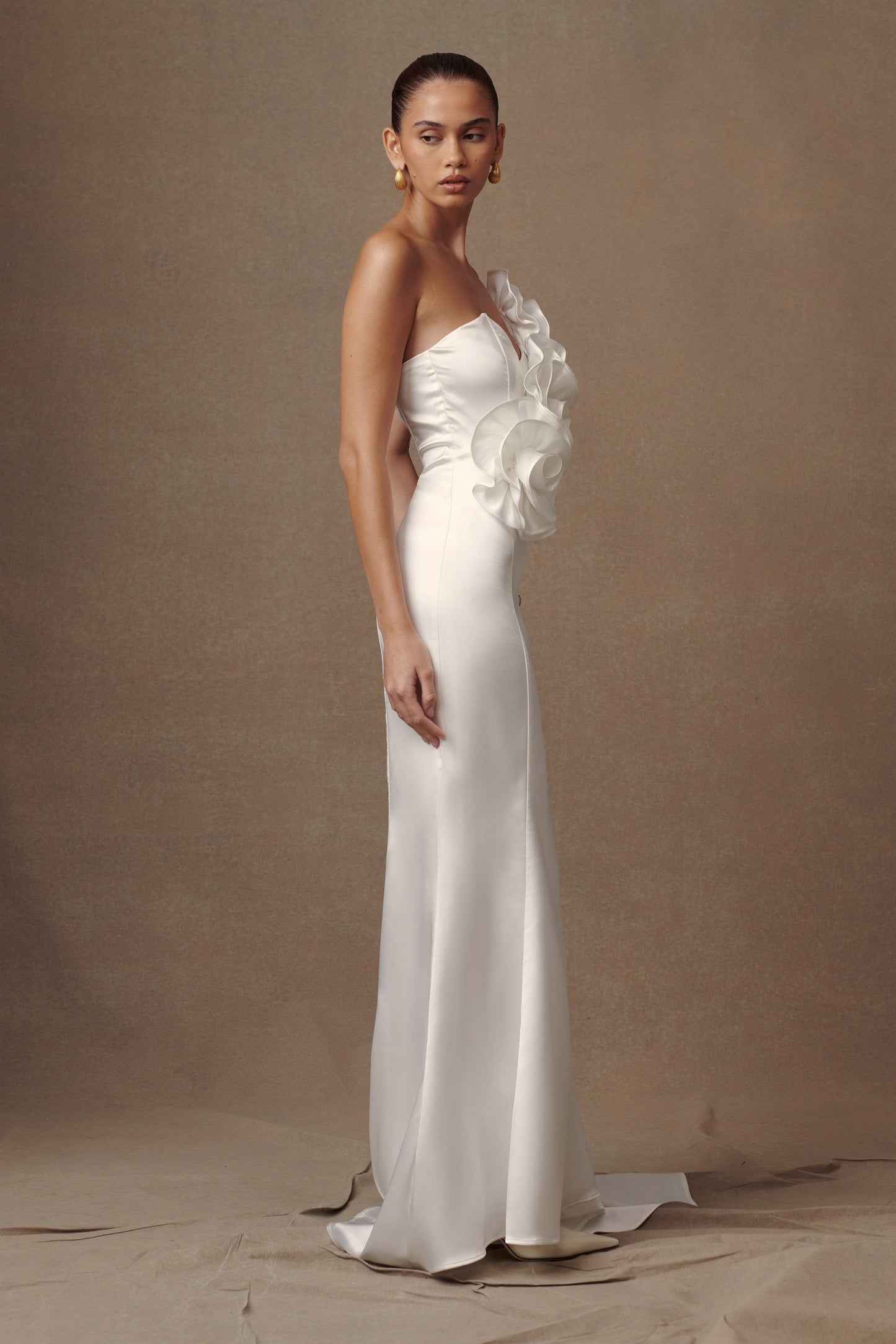 ROF Olivia Straplez Saten Rose Gelinlik - Beyaz