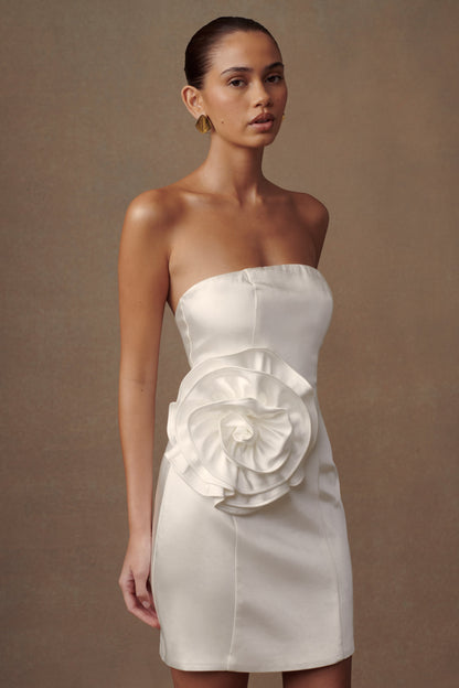 ROF Bernadette Straplez Rose Mini Elbise - Beyaz