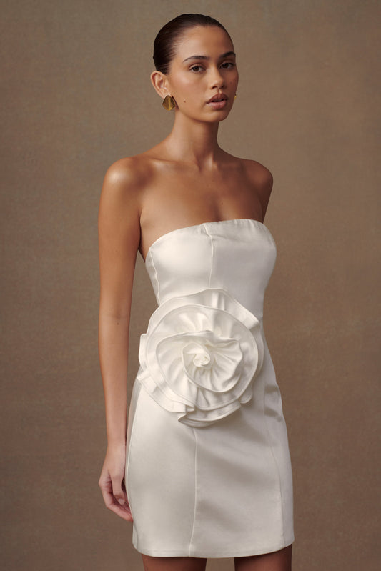 ROF Bernadette Straplez Rose Mini Elbise - Beyaz