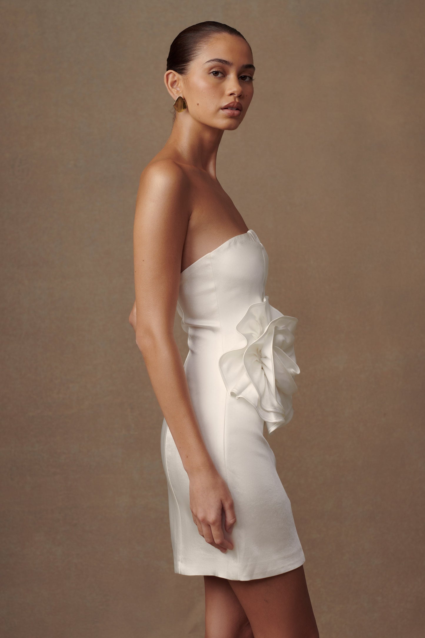 ROF Bernadette Straplez Rose Mini Elbise - Beyaz