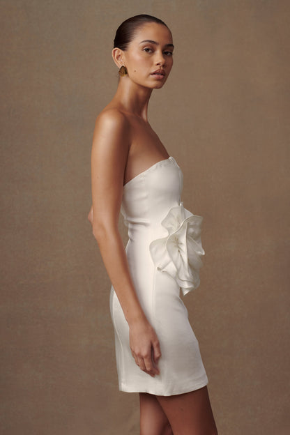 ROF Bernadette Straplez Rose Mini Elbise - Beyaz