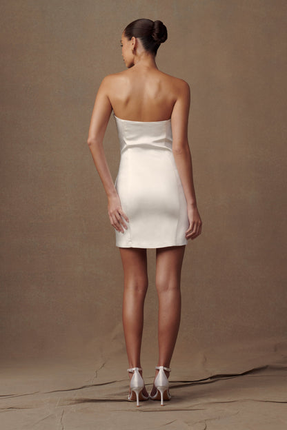 ROF Bernadette Straplez Rose Mini Elbise - Beyaz