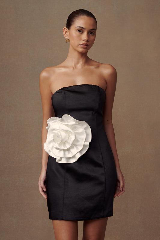 ROF Bernadette Straplez Rose Mini Elbise - Siyah