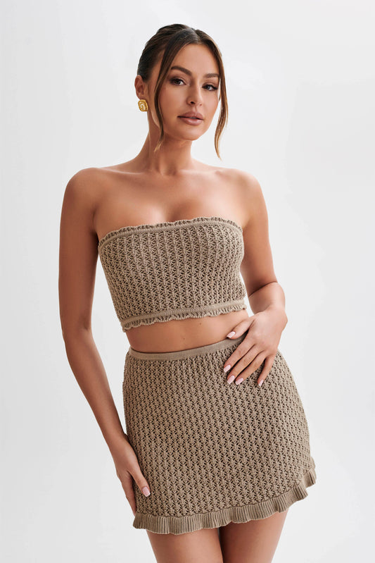 ROF Serina Örgü Crop Top - Taupe