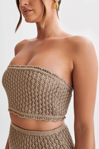 ROF Serina Örgü Crop Top - Taupe