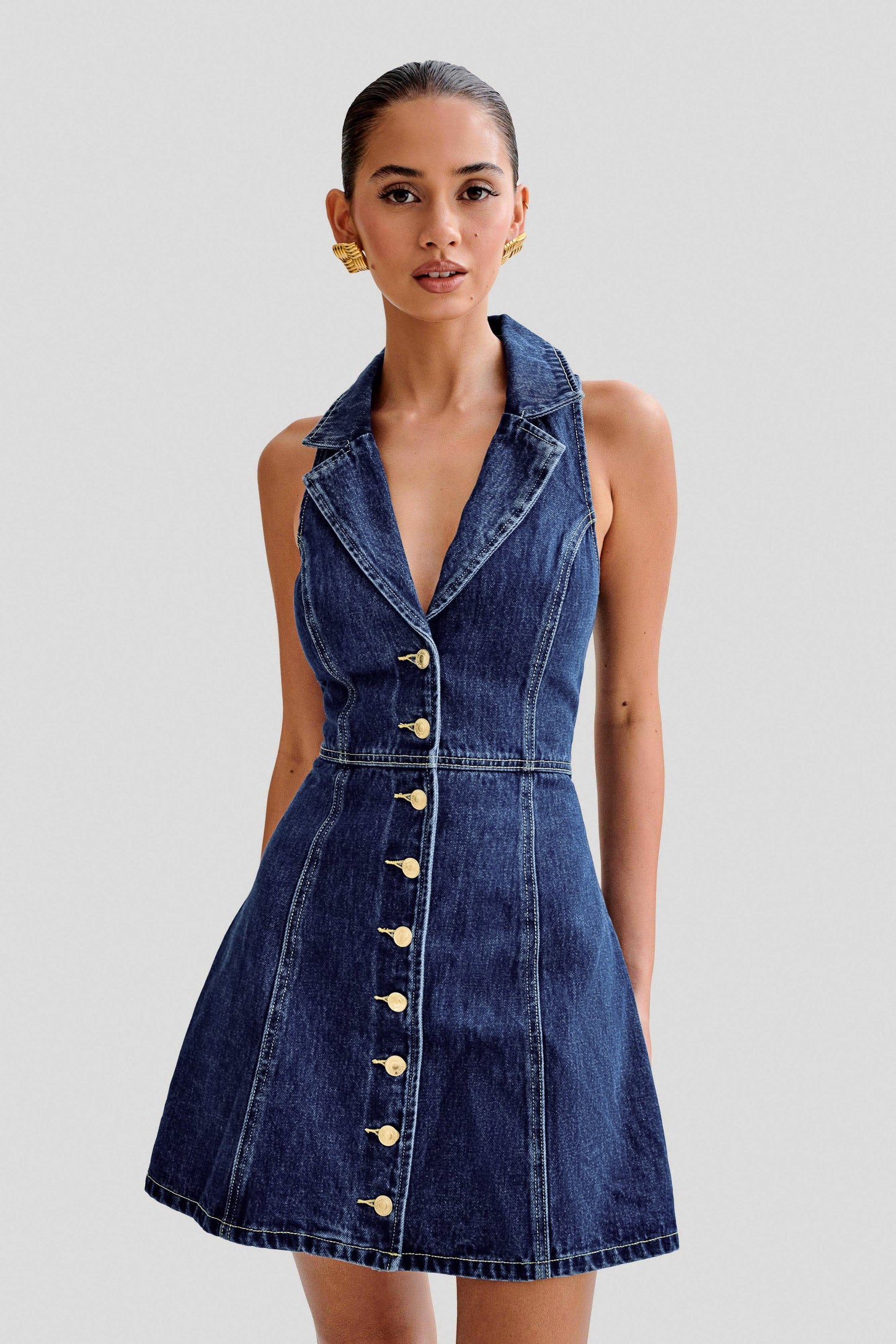 ROF Eugenie Yakalı Denim Mini Elbise - Lacivert