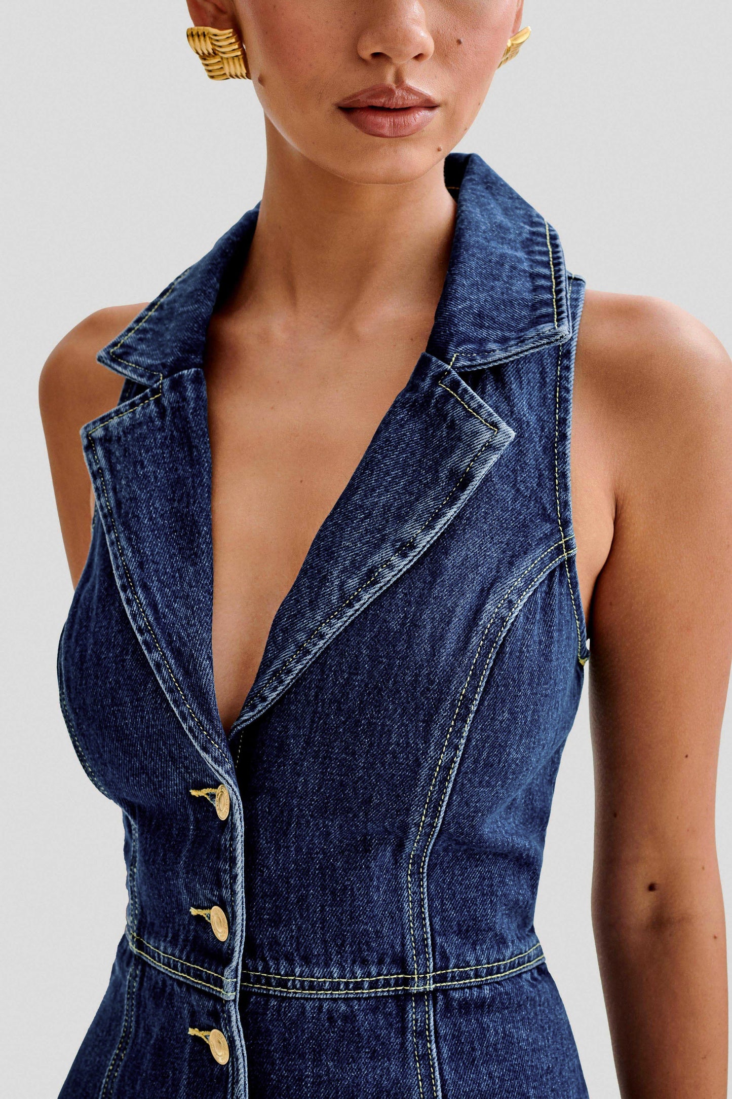 ROF Eugenie Yakalı Denim Mini Elbise - Lacivert