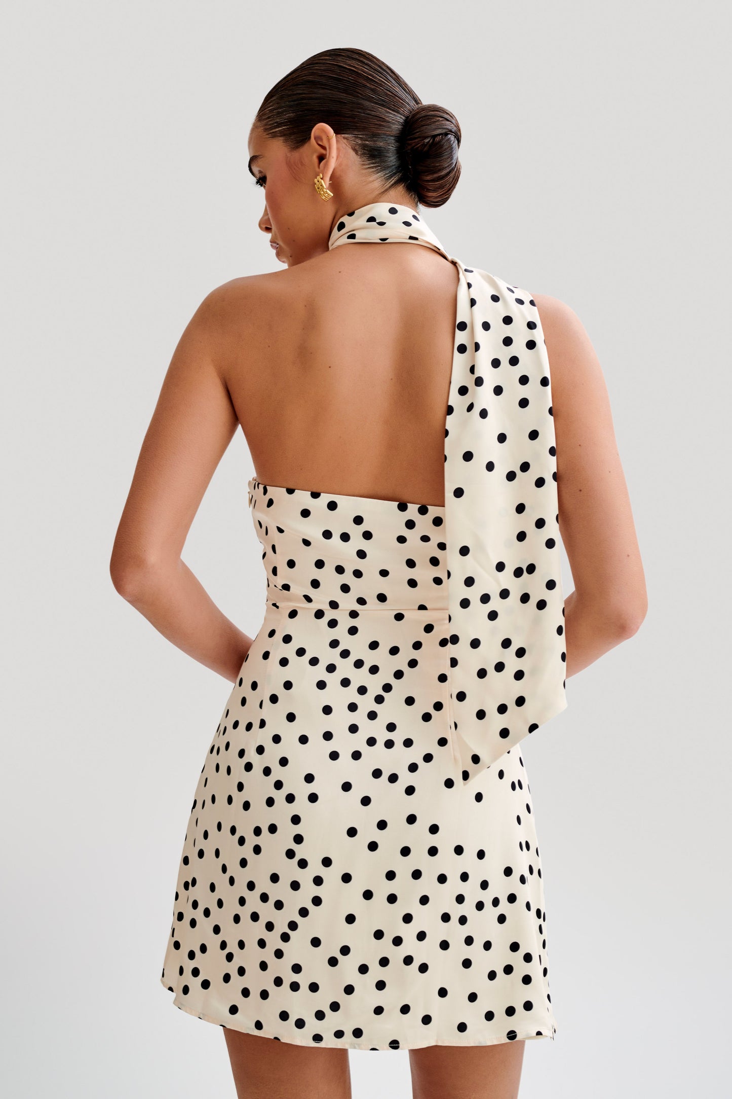 ROF Joan Satin Asimetrik Mini Elbise - Polkadot