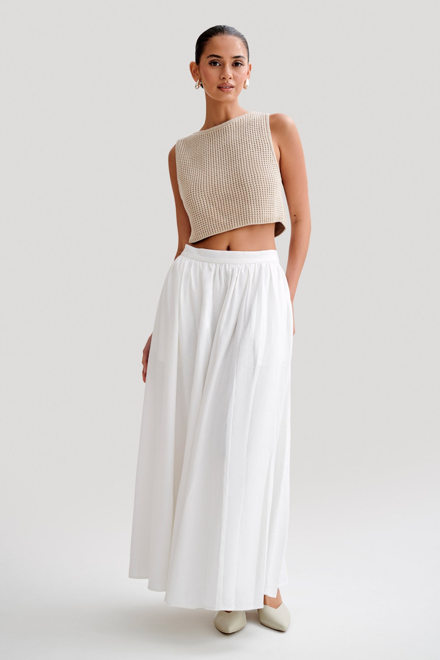 ROF Clarence Keten A-Line Maxi Etek - Beyaz