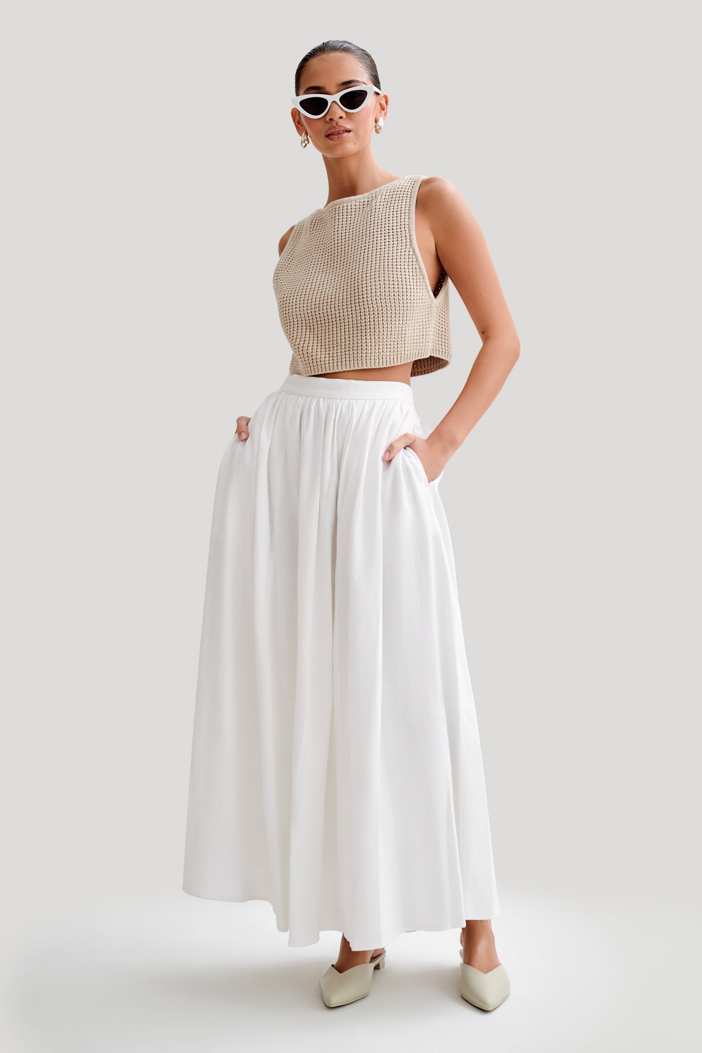 ROF Clarence Keten A-Line Maxi Etek - Beyaz