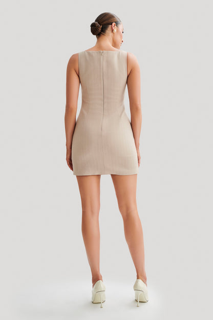 ROF Angela Suit Mini Elbise - Taupe İnce Çizgili