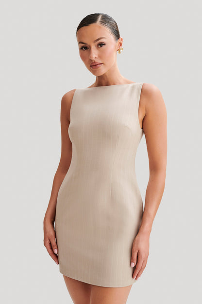 ROF Angela Suit Mini Elbise - Taupe İnce Çizgili