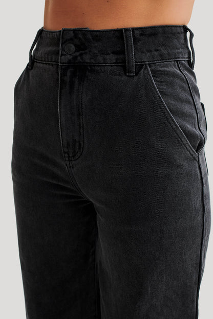ROF Roxy Geniş Paça Yüksek Bel Denim Kot - Yıkanmış Siyah