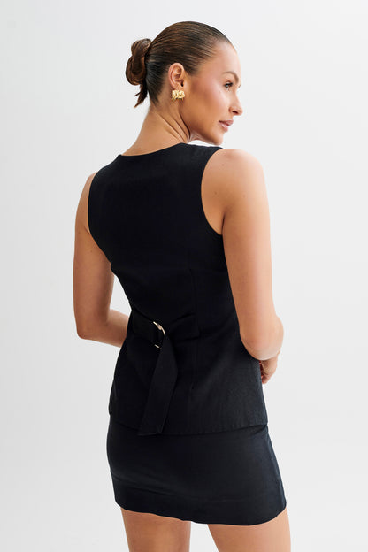 ROF Laurence Kolsuz Keten Longline Üst - Siyah