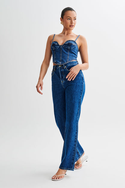 ROF Lana Denim Kaplı Korse Üst - Lacivert