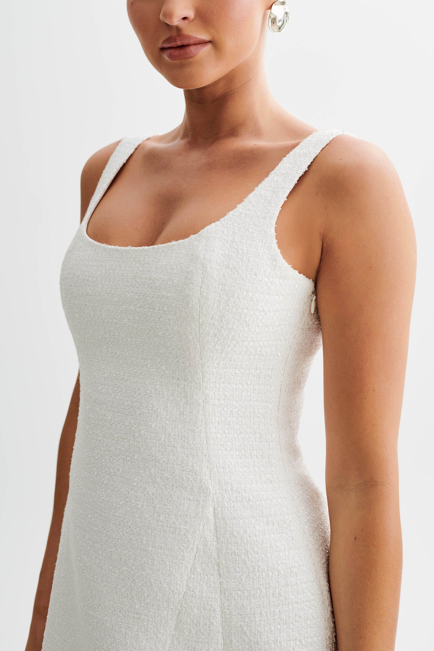 ROF Beth Tweed Mini Elbise - Beyaz