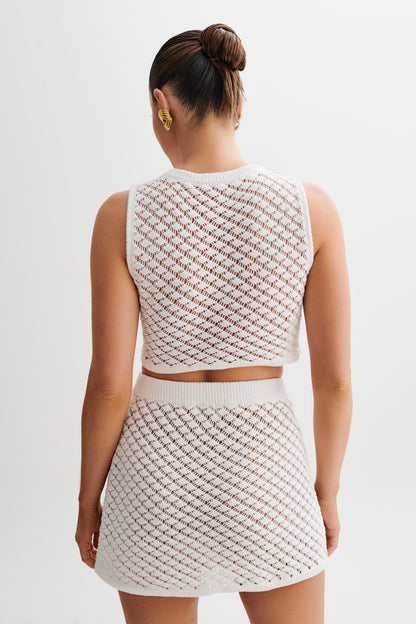 ROF Lorenza Tığ İşi Düğmeli Crop Top - Fildişi