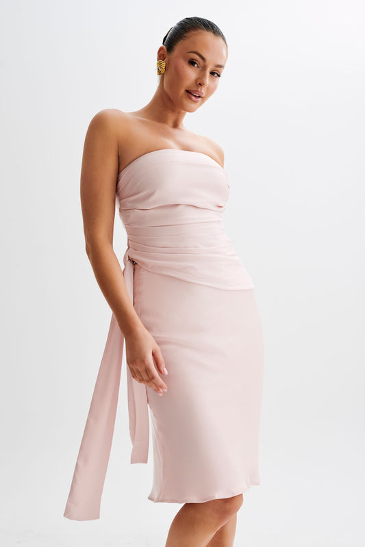 ROF Allegra Saten Dantelli Straplez Üst - Soluk Pembe