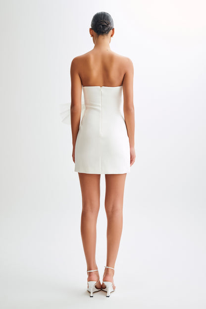 ROF Victoria Oversize Çiçekli Straplez Mini Elbise - Beyaz