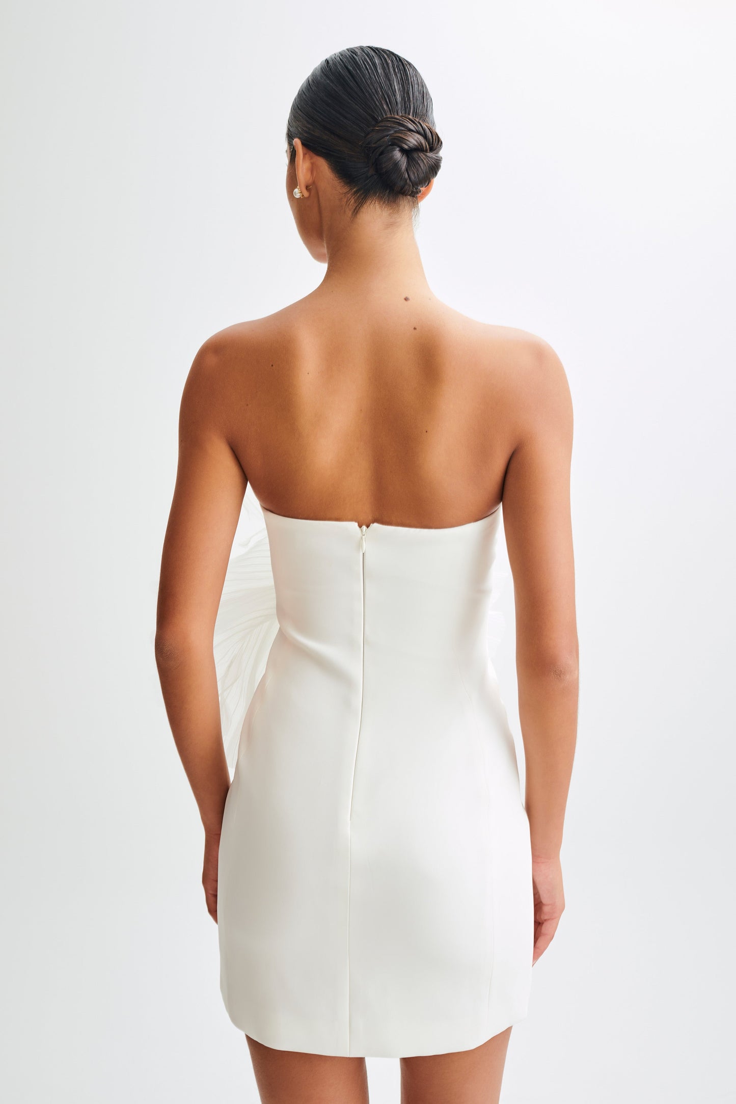 ROF Victoria Oversize Çiçekli Straplez Mini Elbise - Beyaz