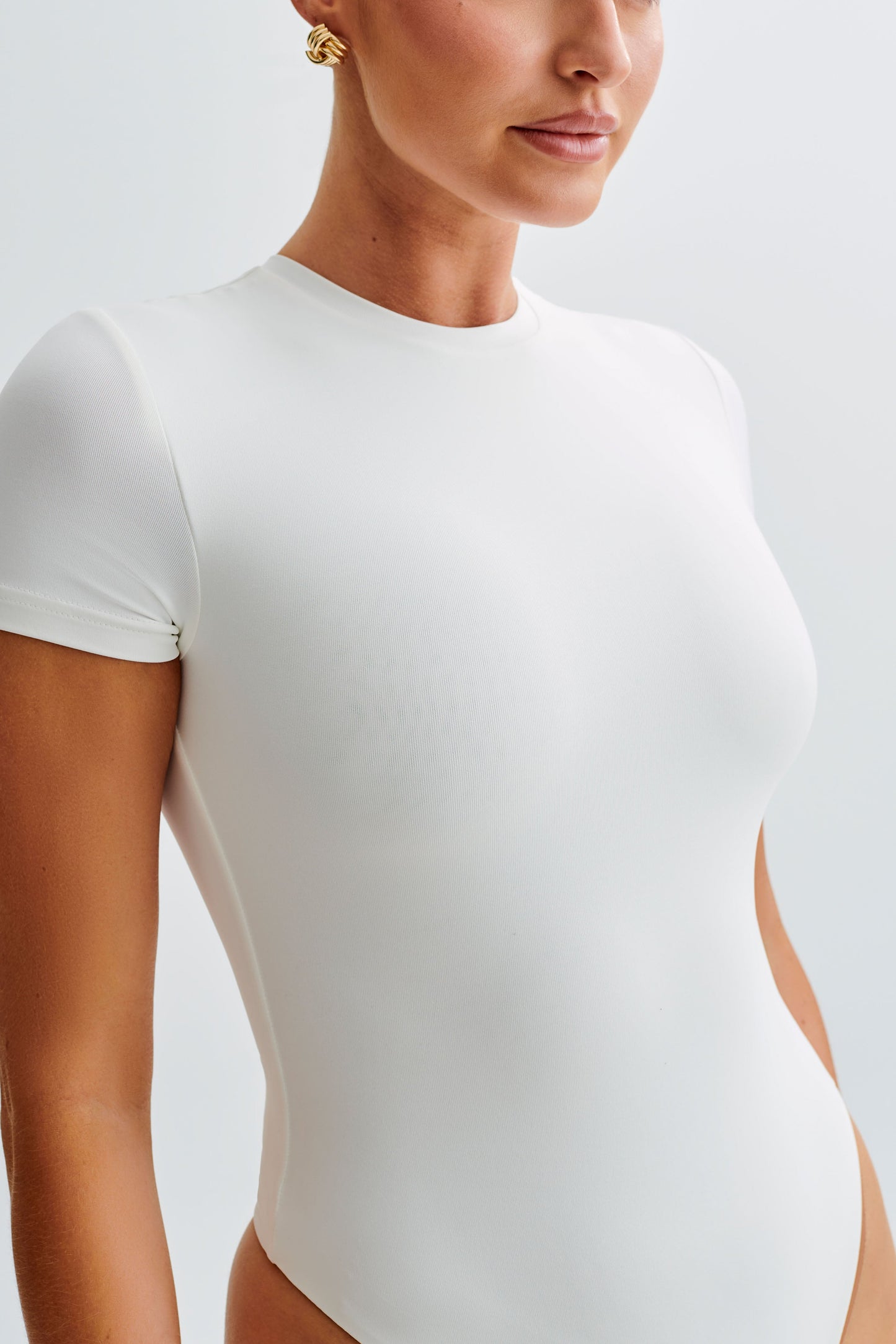ROF Francesca Bisiklet Yaka Kısa Kollu Body - Beyaz