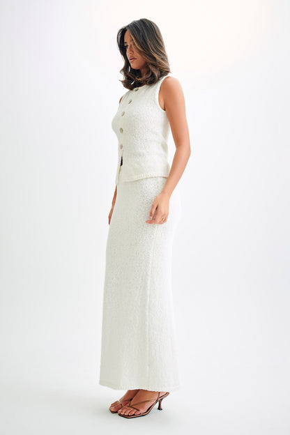 ROF Mackie Boucle Longline Yelek - Beyaz