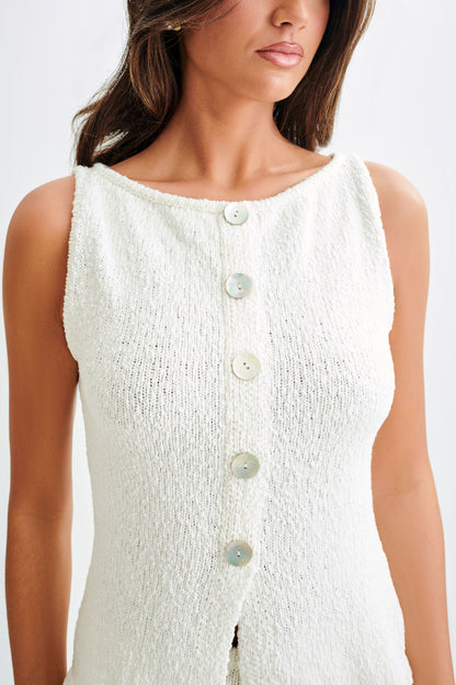 ROF Mackie Boucle Longline Yelek - Beyaz