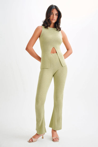 ROF Ridley Düz Paça Örgü Pantolon - Pastel Yeşil