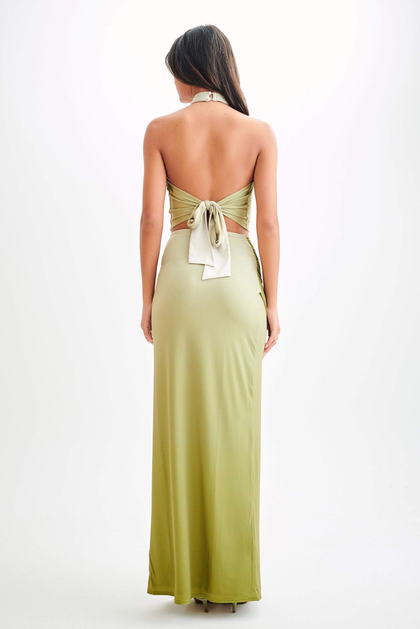 ROF Bronwyn Slinky Dantelli Yırtmaçlı Maxi Etek - Ombre Vintage Olive