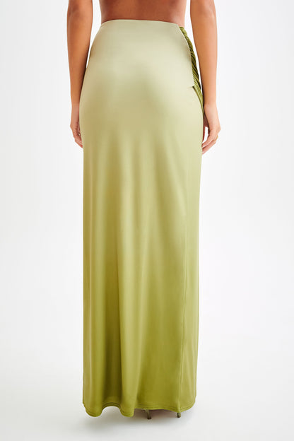 ROF Bronwyn Slinky Dantelli Yırtmaçlı Maxi Etek - Ombre Vintage Olive