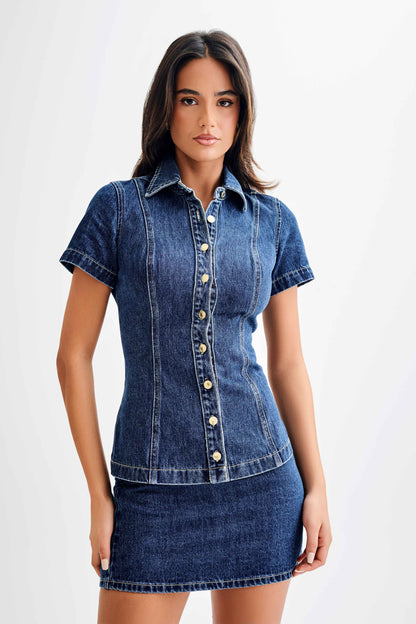 ROF Ellie Denim Kısa Kollu Üst - Koyu Mavi