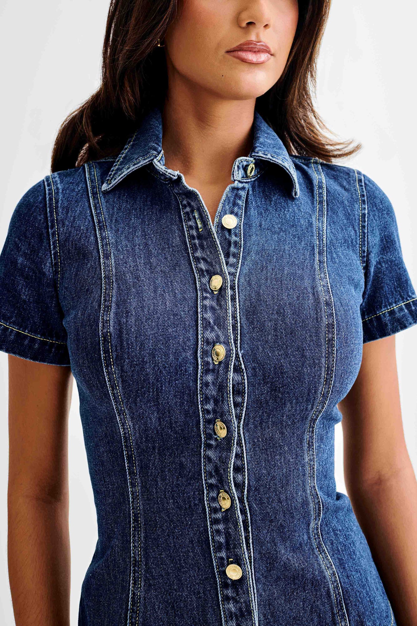 ROF Ellie Denim Kısa Kollu Üst - Koyu Mavi