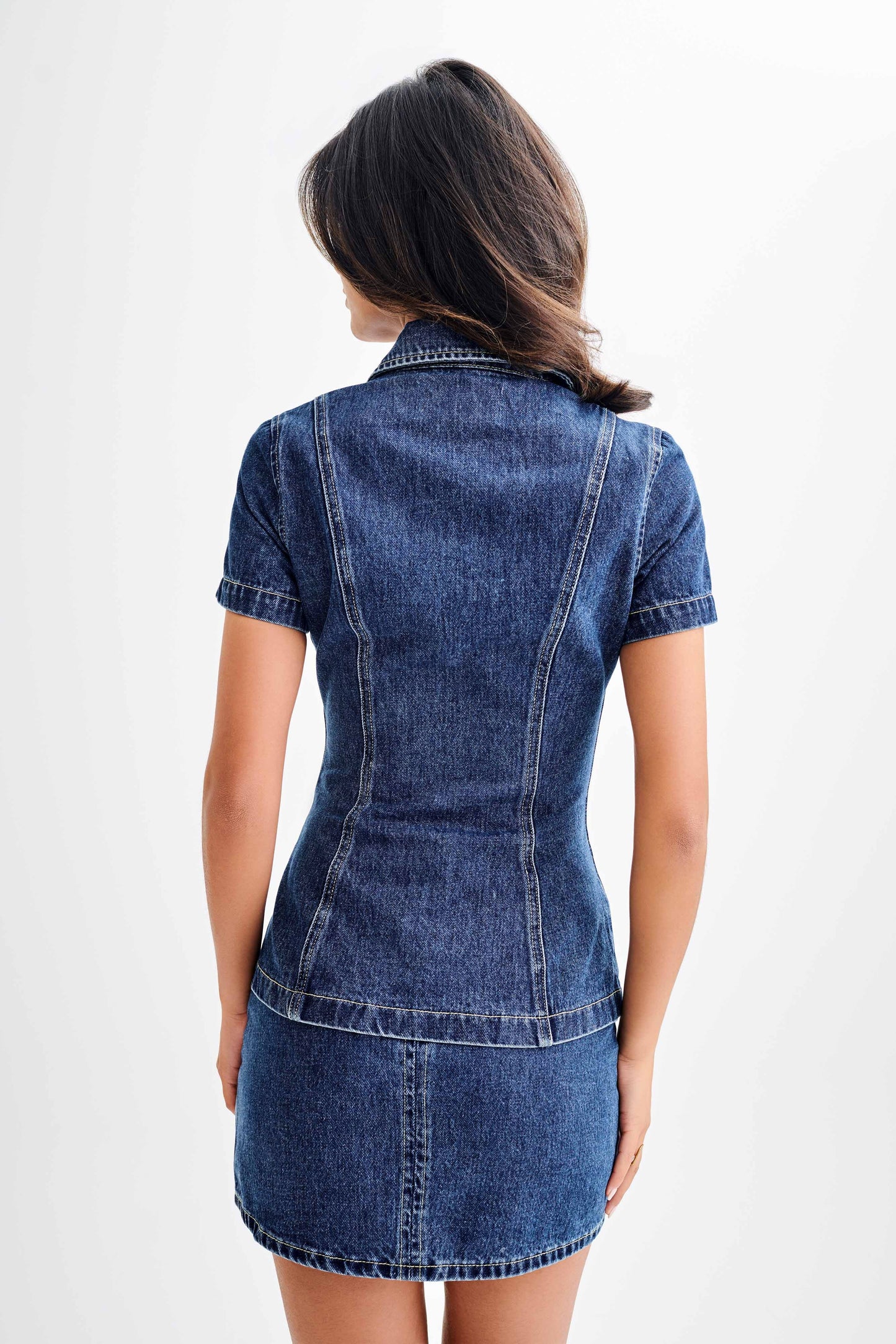 ROF Ellie Denim Kısa Kollu Üst - Koyu Mavi