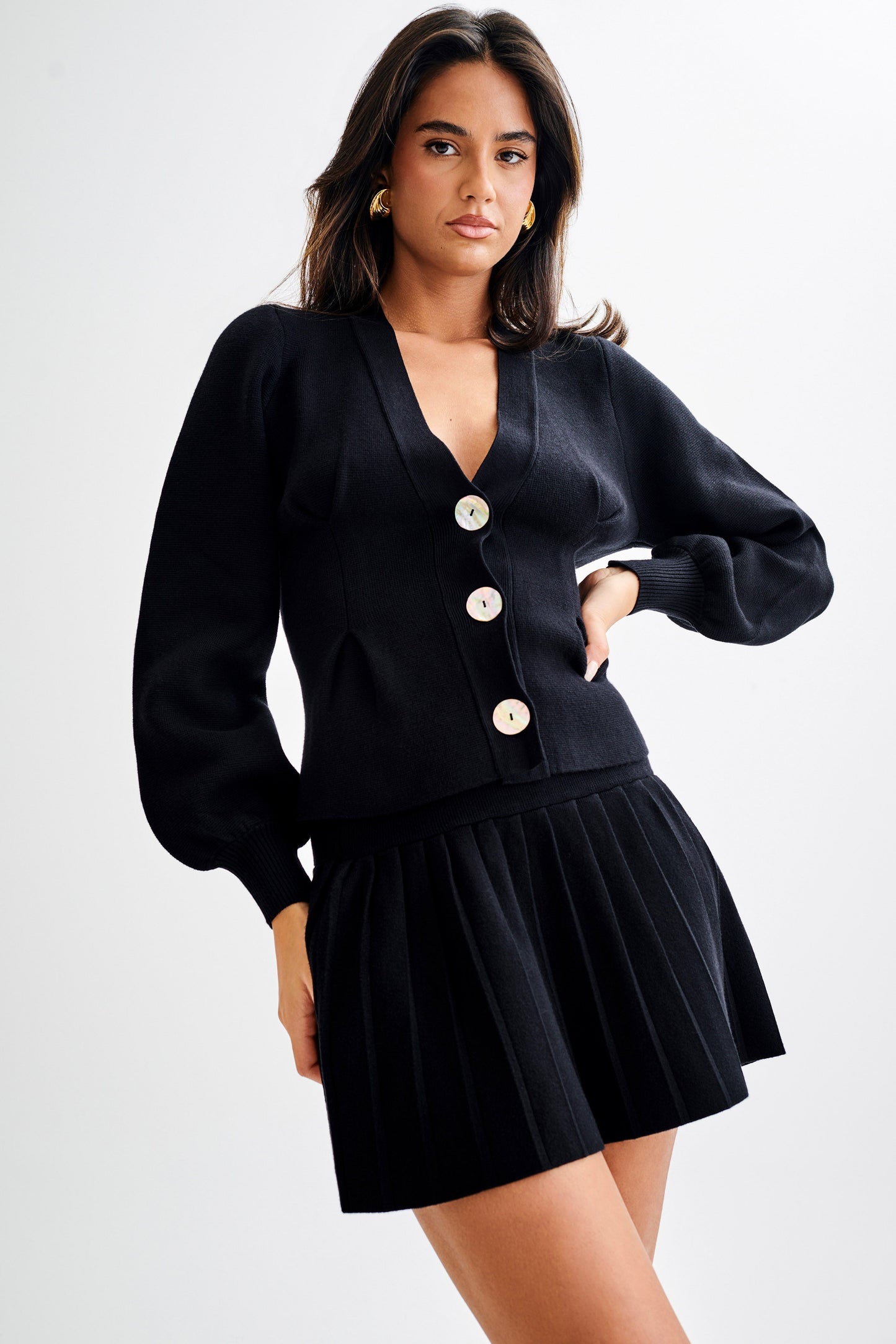 ROF Beverly Knit Piliseli Mini Etek - Siyah