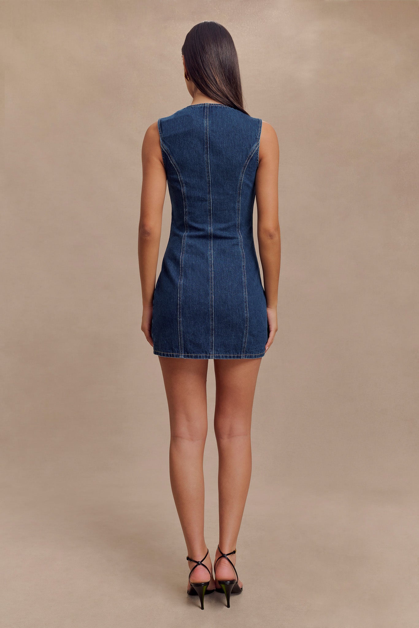 ROF Jane Düğmeli Denim Mini Elbise - Koyu Mavi