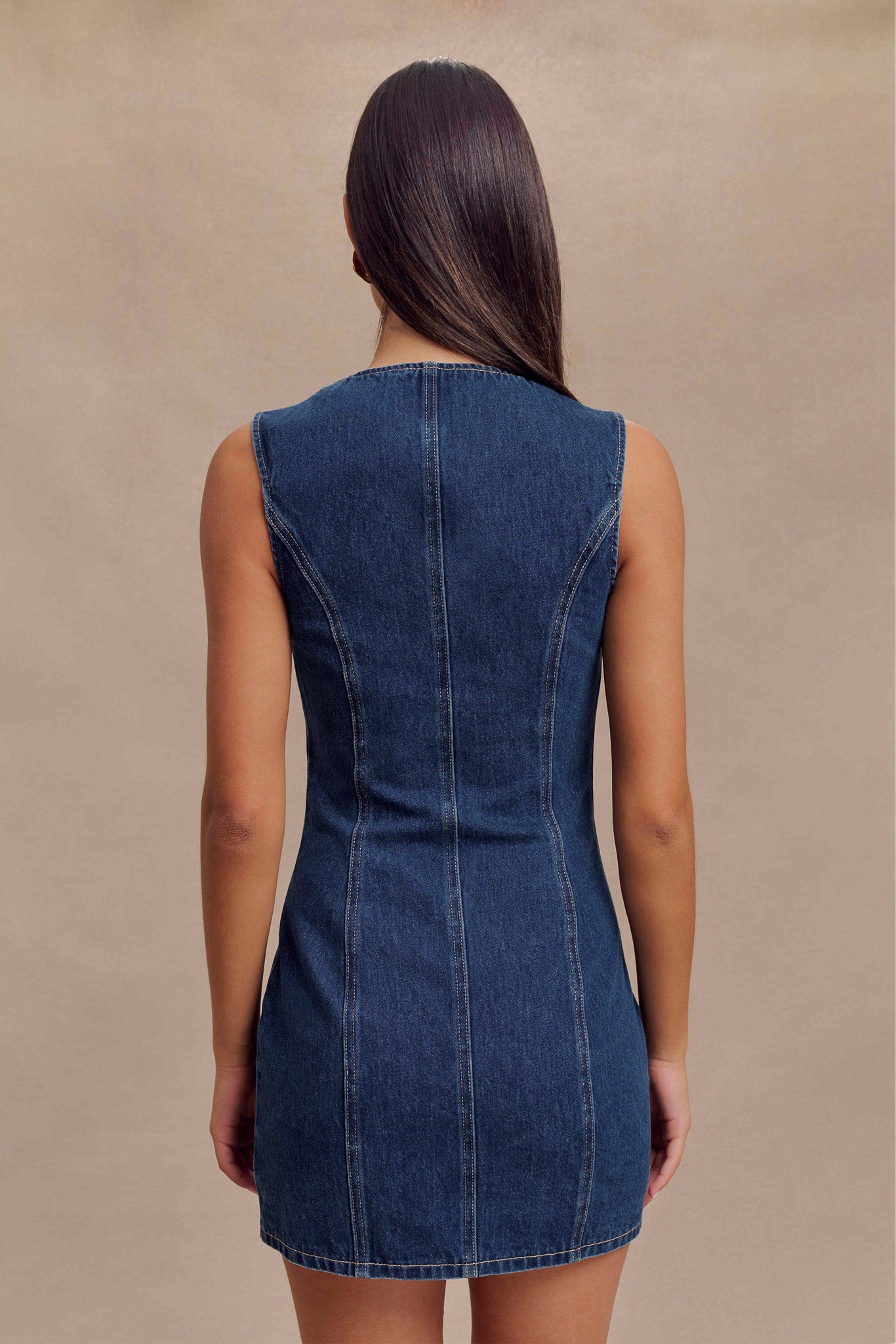 ROF Jane Düğmeli Denim Mini Elbise - Koyu Mavi