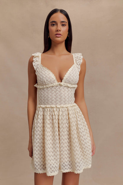 ROF Ezra Dantelli Mini Elbise - Fildişi