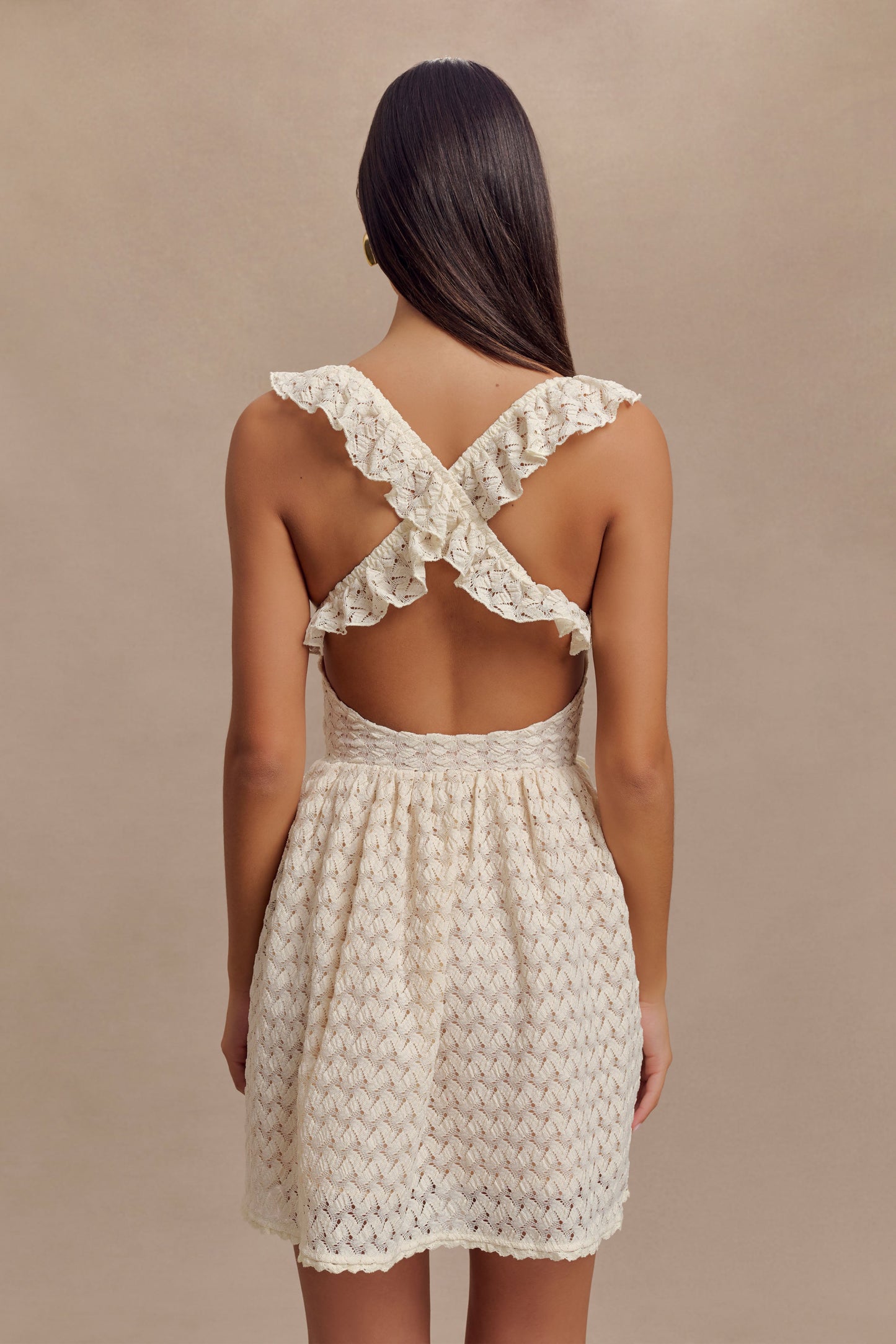 ROF Ezra Dantelli Mini Elbise - Fildişi