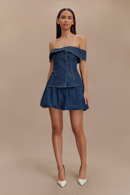 ROF Krista Denim Düşük Omuz Üst - Koyu Mavi