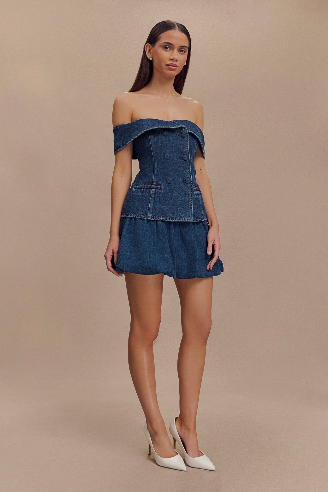 ROF Krista Denim Düşük Omuz Üst - Koyu Mavi